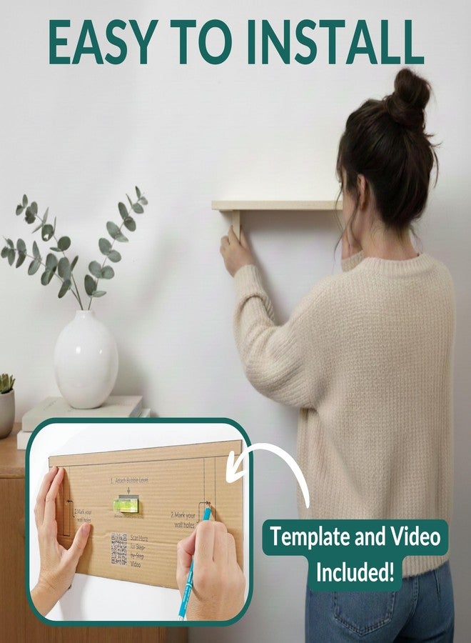 Willowy Real Wood White Wall Shelves for Bathroom - 17 inch (2 Pack) - Easy to Install, Template and Video Included - Long Wall Mounted Shelves for Office, Living Room, Bedroom, Kid's Room, and Kitchen - Image 2